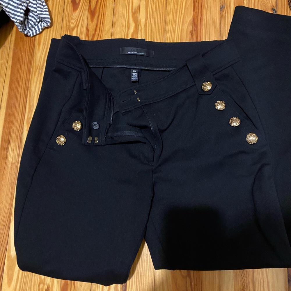 White House Black Market Black Trousers with Gold Accents